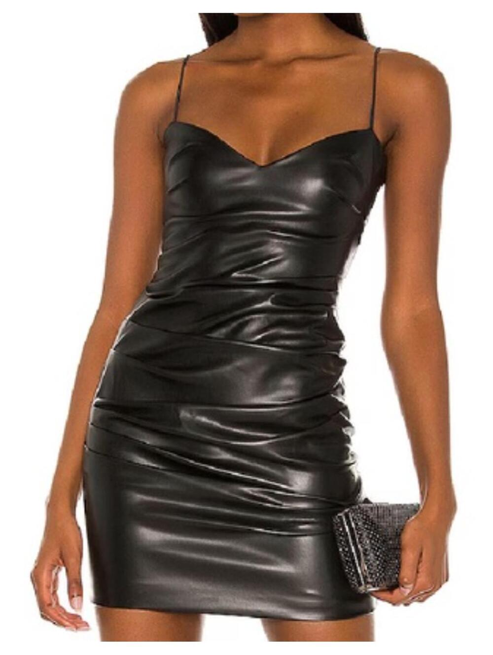NOOKIE Rhea dark brown leather gathered mini dress sz S